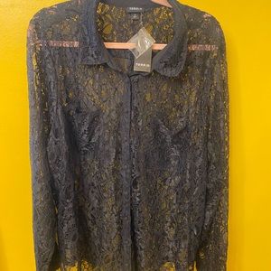 TORRID Black Lace button up blouse
